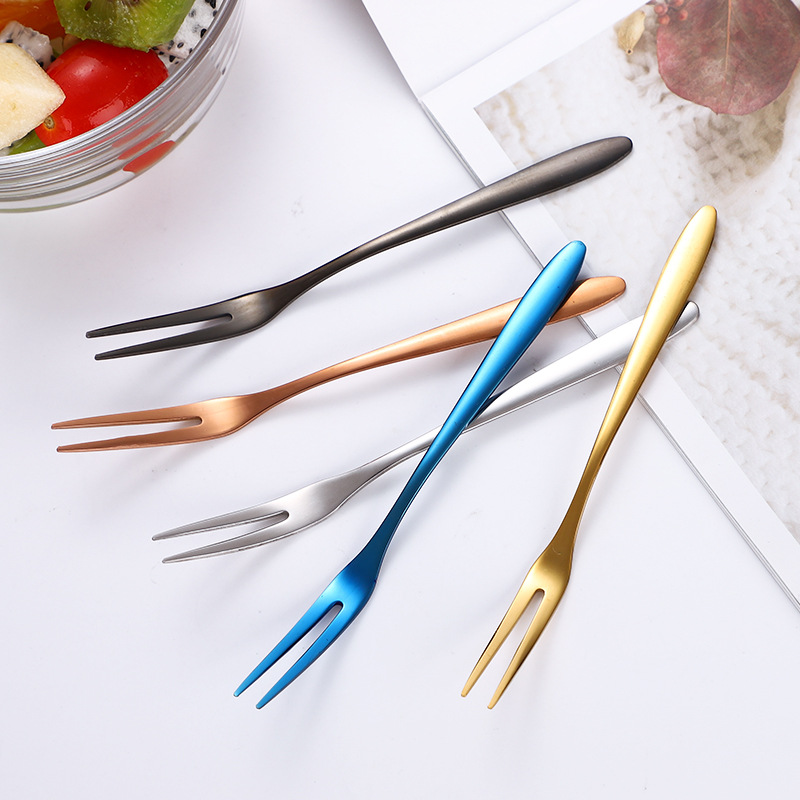 304 Stainless Steel Fruit Fork Western Dessert Stick Salad Fork Creative Two Teeth Cake Fork Hotel Supplies Tableware