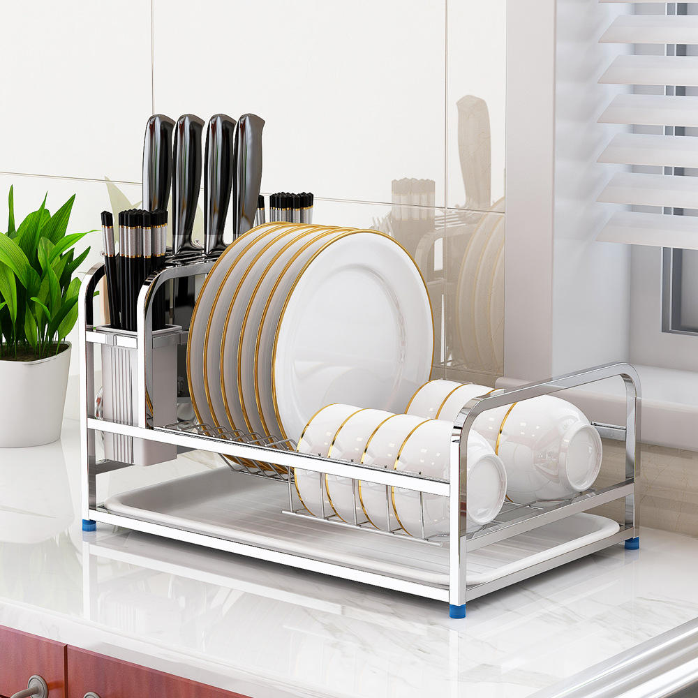 304 Stainless Steel Dish Rack Table Top Draining Bowl Rack Multi-Functional Knife Rack Chopping Board Rack Kitchen Knife Rack Dish Rack Rack