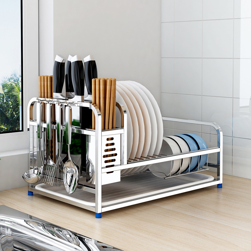 304 Stainless Steel Dish Rack Table Top Draining Bowl Rack Multi-Functional Knife Rack Chopping Board Rack Kitchen Knife Rack Dish Rack Rack
