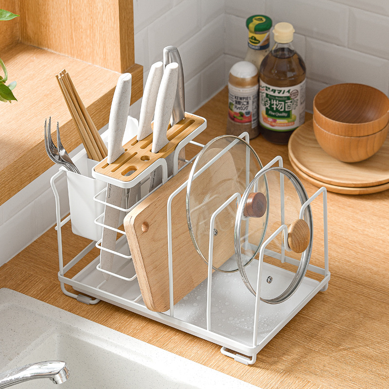 Nachuan Cross-Border Kitchen Kitchenware Storage Draining Rack Table Top Multi-Purpose Storage Rack with Chopsticks Holder Pot Lid Chopping Board Knife