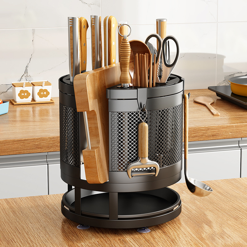 Rotating Knife Rack Storage Rack Kitchen Table Top Household Kitchen Knife Holder Chopsticks Box Chopping Board Integrated Multifunctional Storage Rack