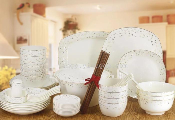 Jingdezhen 60 head high bone China tableware set ceramic bowl ceramic spoon ceramic plate bone China tableware