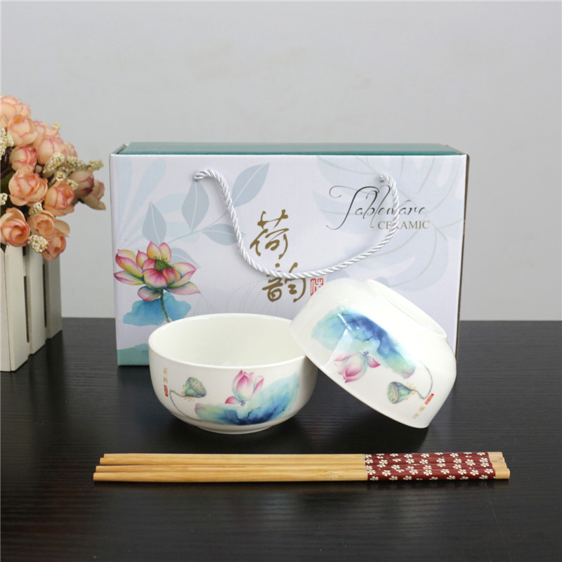 Elegant Charm of Lotus Bowl and Chopsticks Series Tableware Gift Box Household Return Activity Combination Offer Gift Ceramic Tableware Set Elegant Charm of Lotus Bowl and Chopsticks Series Tableware Gift Box Household Return Activity Combination Offer Gift Ceramic Tableware Set