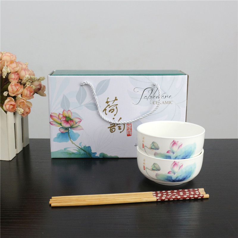 Elegant Charm of Lotus Bowl and Chopsticks Series Tableware Gift Box Household Return Activity Combination Offer Gift Ceramic Tableware Set Elegant Charm of Lotus Bowl and Chopsticks Series Tableware Gift Box Household Return Activity Combination Offer Gift Ceramic Tableware Set