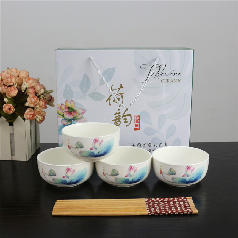 Elegant Charm of Lotus Bowl and Chopsticks Series Tableware Gift Box Household Return Activity Combination Offer Gift Ceramic Tableware Set Elegant Charm of Lotus Bowl and Chopsticks Series Tableware Gift Box Household Return Activity Combination Offer Gift Ceramic Tableware Set
