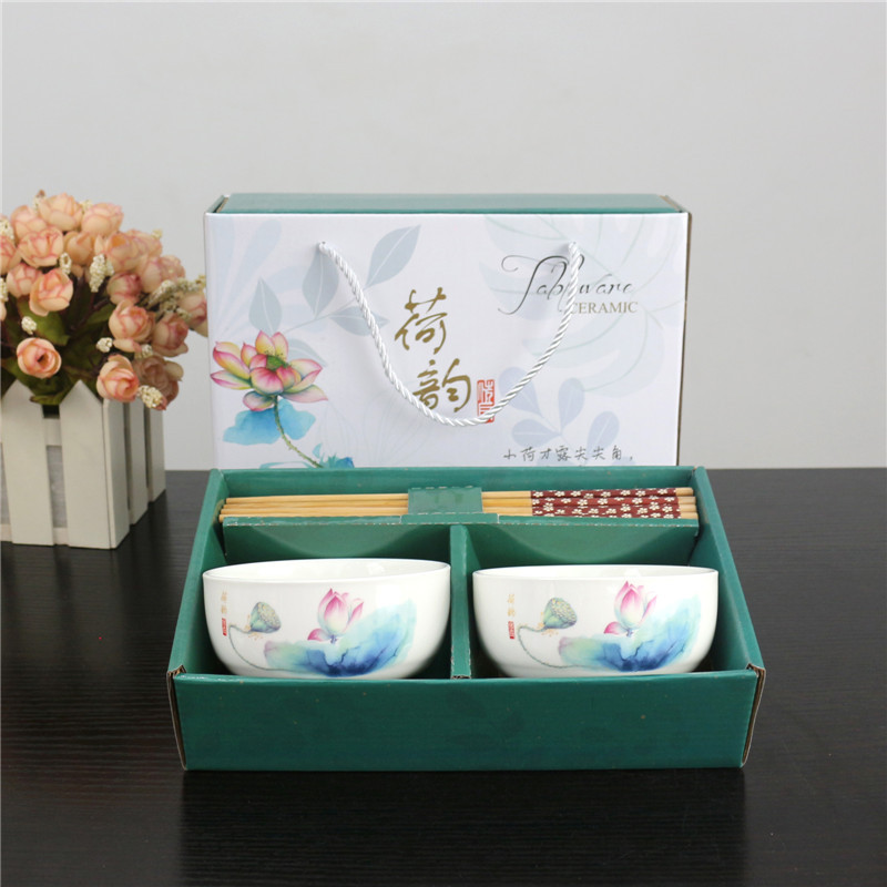 Elegant Charm of Lotus Bowl and Chopsticks Series Tableware Gift Box Household Return Activity Combination Offer Gift Ceramic Tableware Set Elegant Charm of Lotus Bowl and Chopsticks Series Tableware Gift Box Household Return Activity Combination Offer Gift Ceramic Tableware Set