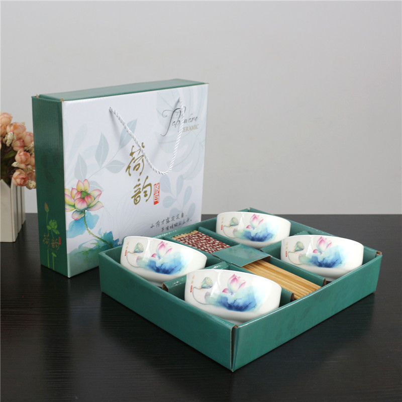 Elegant Charm of Lotus Bowl and Chopsticks Series Tableware Gift Box Household Return Activity Combination Offer Gift Ceramic Tableware Set Elegant Charm of Lotus Bowl and Chopsticks Series Tableware Gift Box Household Return Activity Combination Offer Gift Ceramic Tableware Set