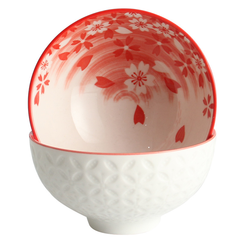 Special Offer Chinese Red Bowl and Chopsticks Underglaze Ceramic Bowl Set Advertising Business Insurance Company Gift