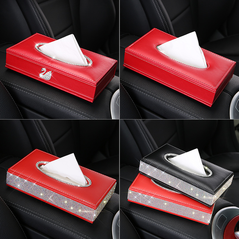 Swan Tissue Box Cover Car Tissue Box Creative Car Decoration Jewelry Diamond-Embedded Cute Car Supplies Tissue Box