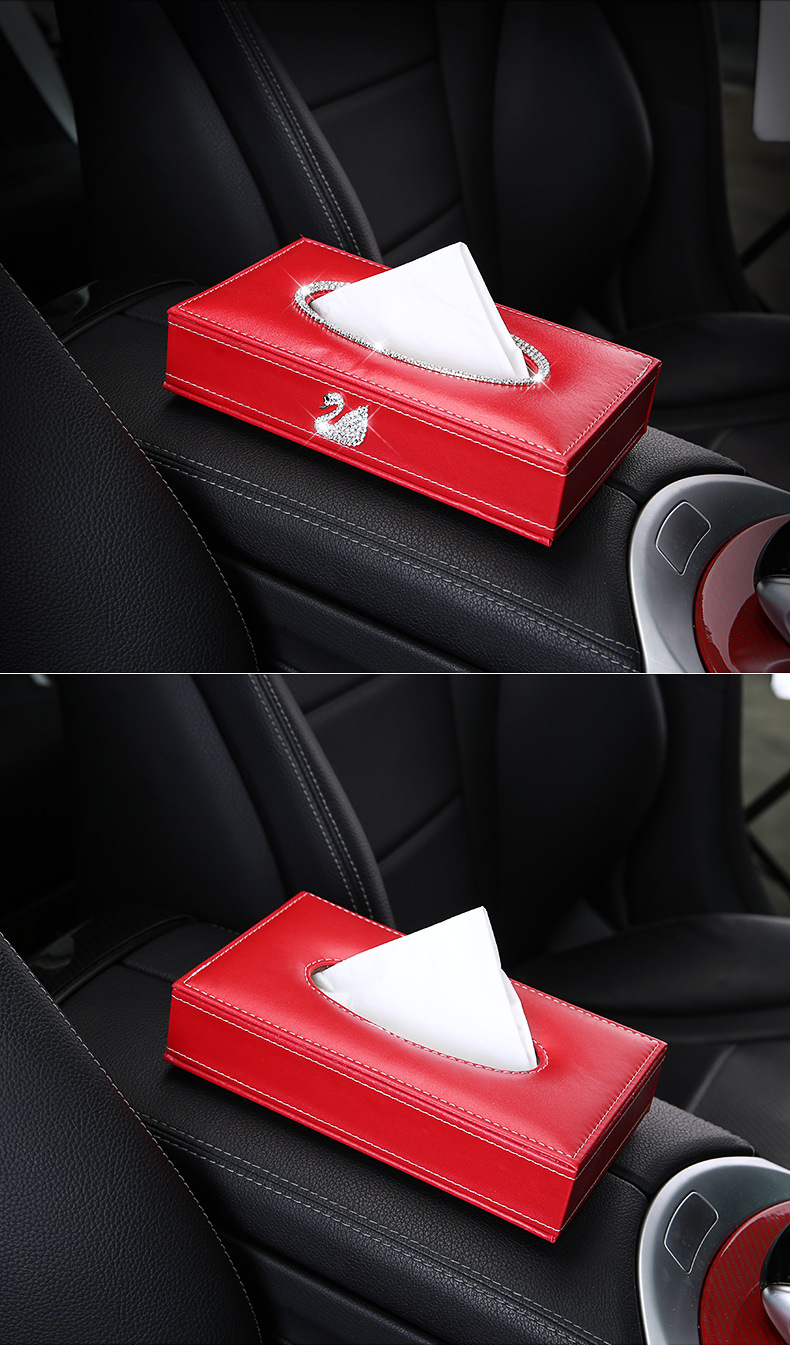 Swan Tissue Box Cover Car Tissue Box Creative Car Decoration Jewelry Diamond-Embedded Cute Car Supplies Tissue Box