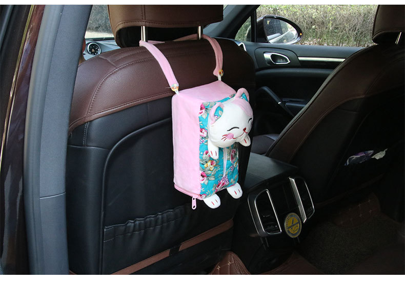 Multifunctional Lucky Cat Hanging Tissue Box Car Home Cartoon Tissue Bag Car Tissue Box Ornaments Car Supplies