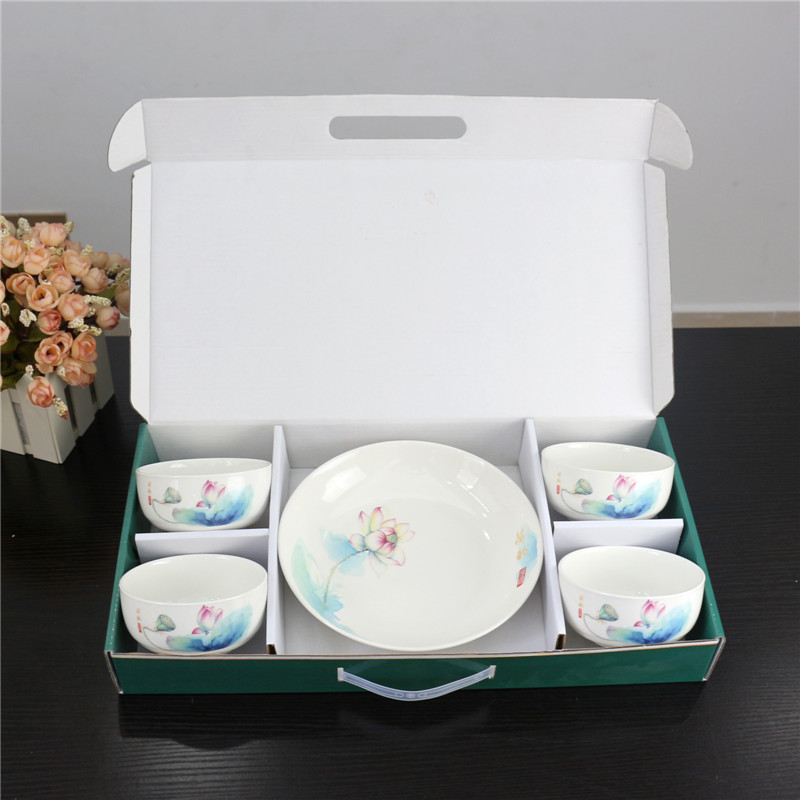 Elegant Charm of Lotus Bowl and Chopsticks Series Tableware Gift Box Household Return Activity Combination Offer Gift Ceramic Tableware Set