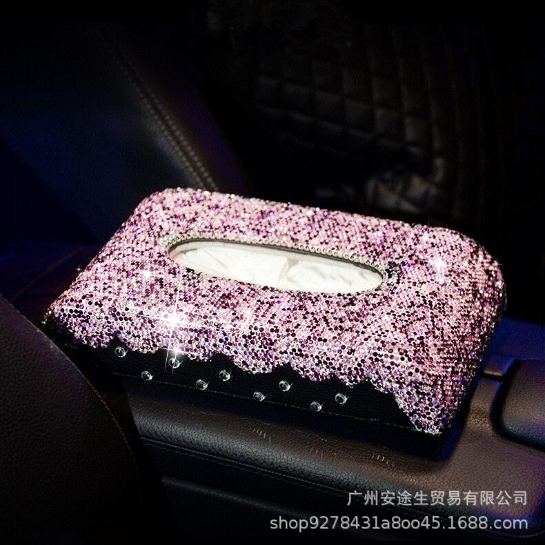 Supplies Car Tissue Box Cute with Diamonds Fashion Creative Car Interior Car Special Armrest Box Seat Tissue Box Female