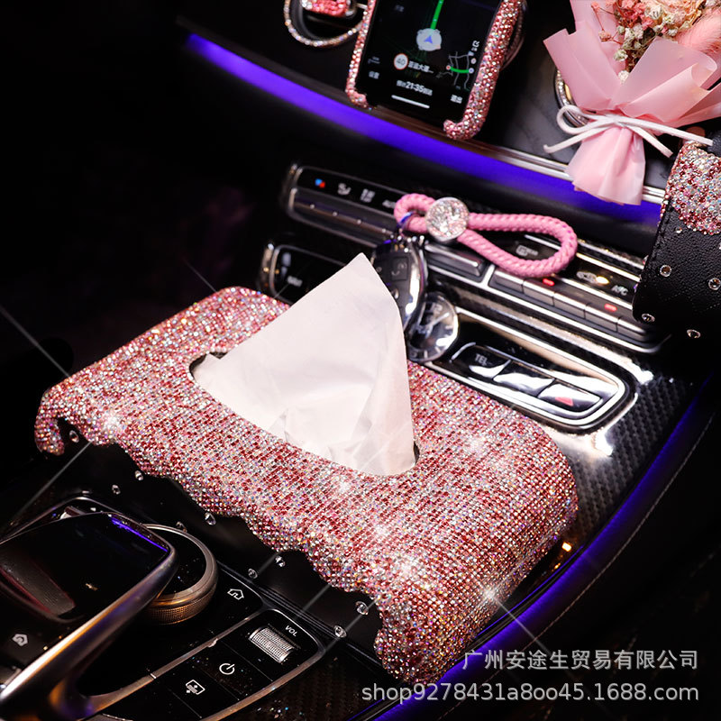 Supplies Car Tissue Box Cute with Diamonds Fashion Creative Car Interior Car Special Armrest Box Seat Tissue Box Female
