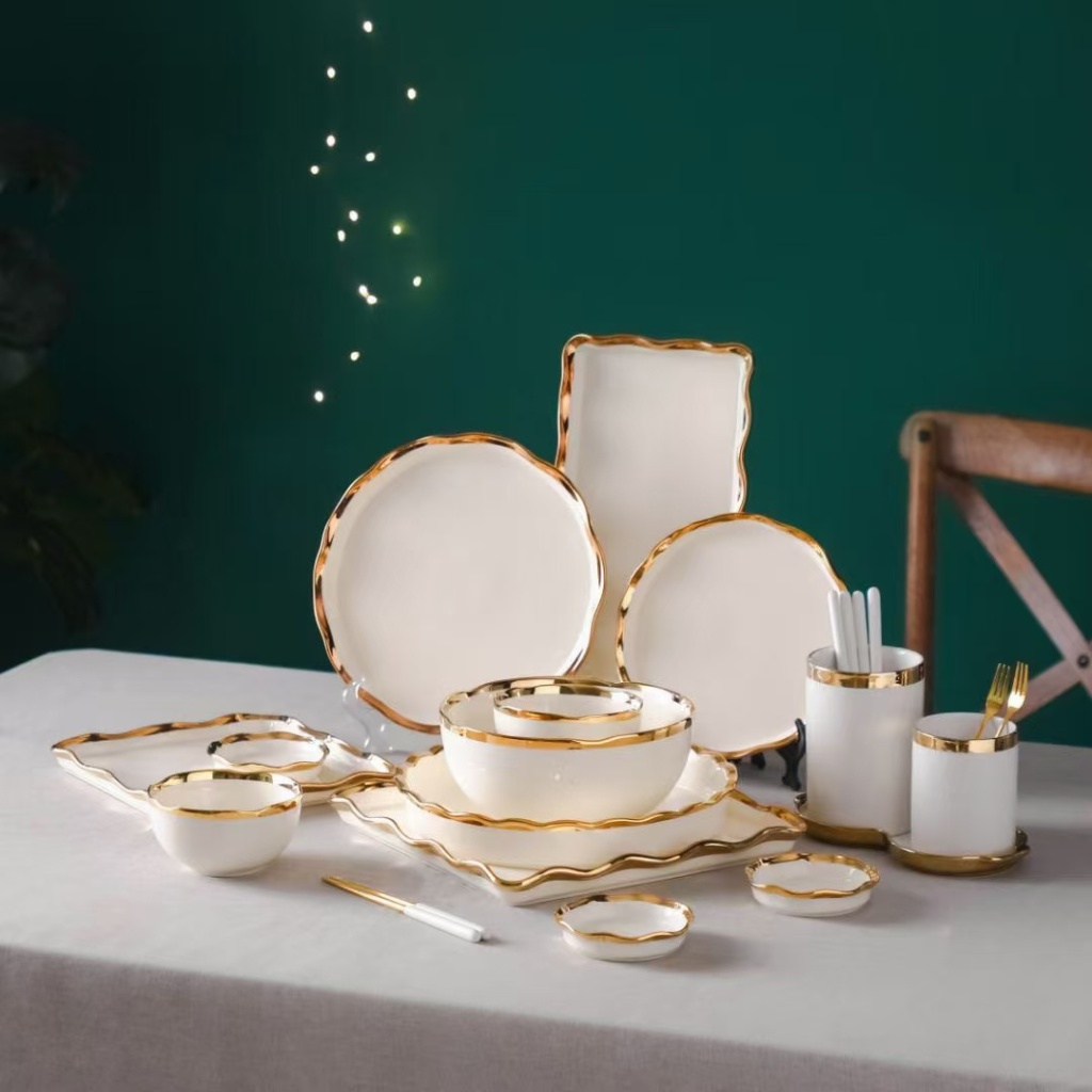 Entry Lux Style Colored Glaze Corrugated Golden Edge Ceramic Bowl Ceramic Plate Ceramic Plate Ceramic Fish Plate Soup Bowl Seasoning Jar Entry Lux Style Colored Glaze Corrugated Golden Edge Ceramic Bowl Ceramic Plate Ceramic Plate Ceramic Fish Plate Soup Bowl Seasoning Jar