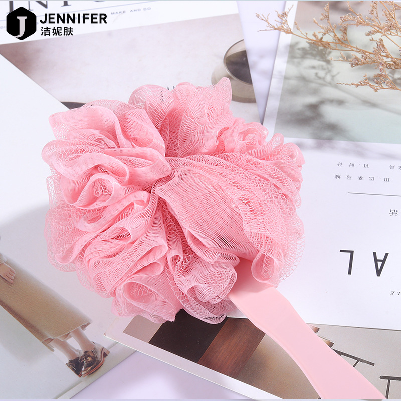 Wholesale long style washcloth bath ball Sponge bath flower exfoliating bath ball Brush plastic handle bath flower
