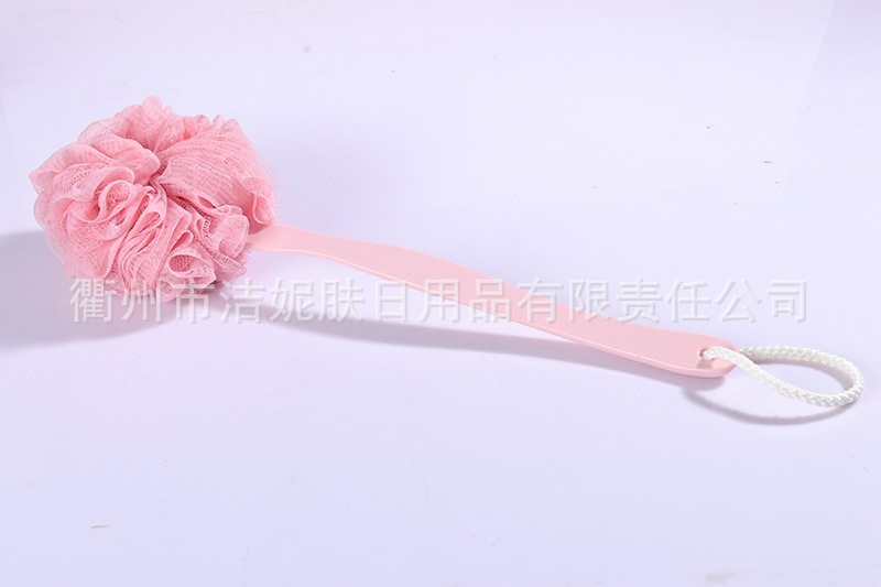 Wholesale long style washcloth bath ball Sponge bath flower exfoliating bath ball Brush plastic handle bath flower