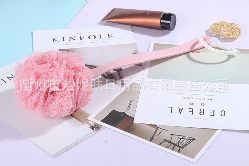 Wholesale long style washcloth bath ball Sponge bath flower exfoliating bath ball Brush plastic handle bath flower