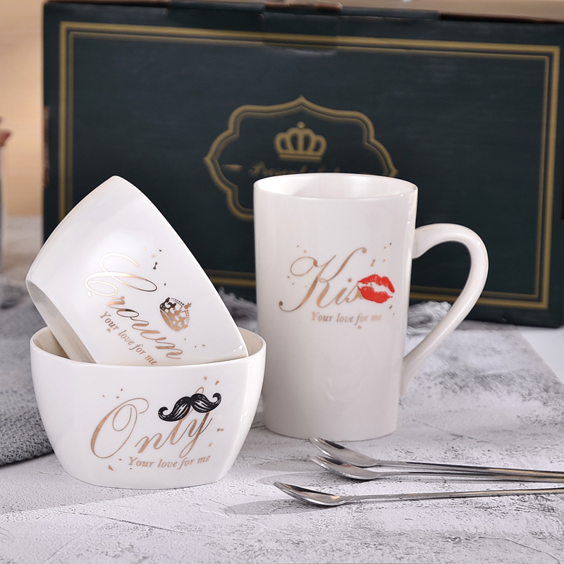 Couple's Ceramic Tableware Set Custom Logo Creative Home Ceramic Rice Bowl Will Sell Business Partner Gifts