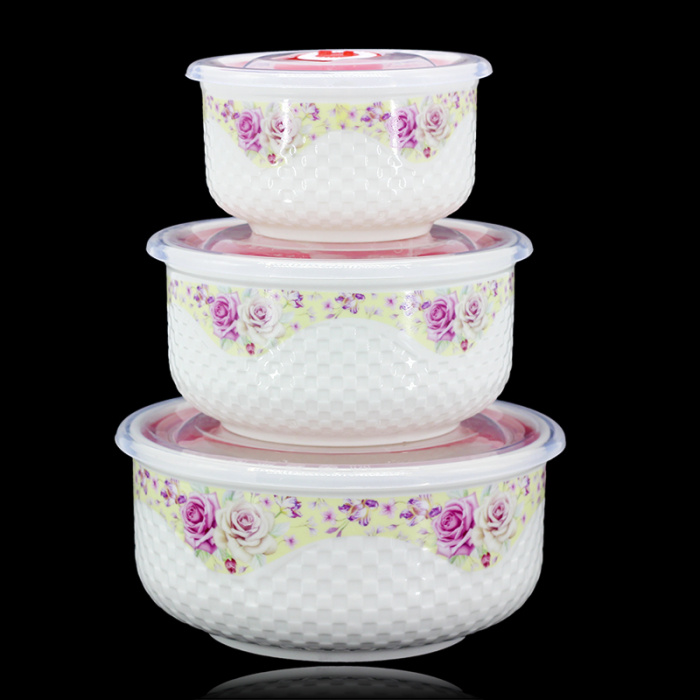 Jingdezhen's new relief bowl three-piece sets of tableware gift manufacturers direct sales