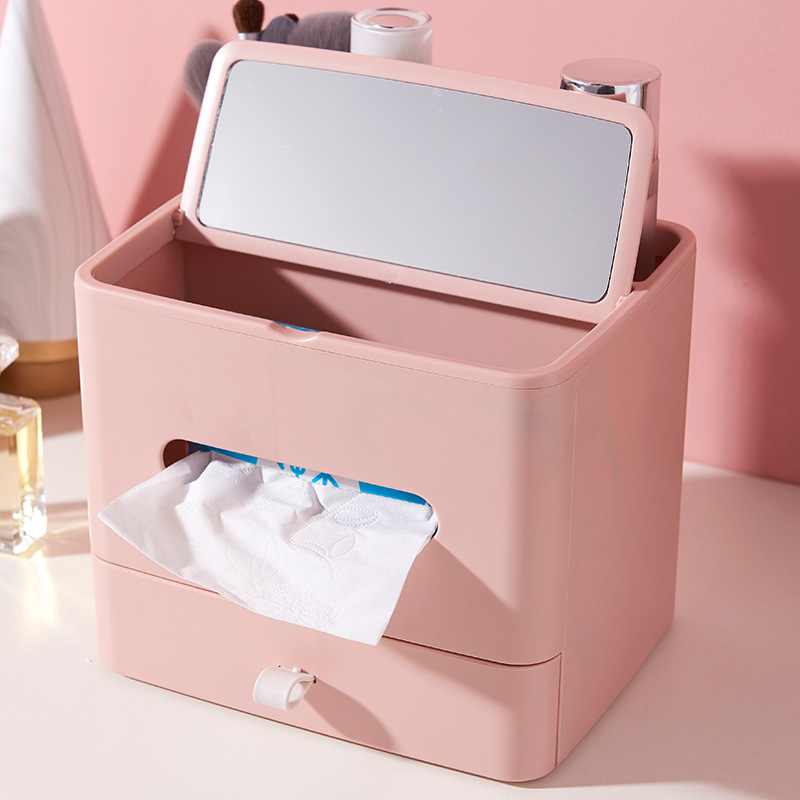 Nordic Ins Tissue Box with Drawer Creative Multi-Functional Bedroom Living Room Tissue Storage Box with Mirror Tissue Box