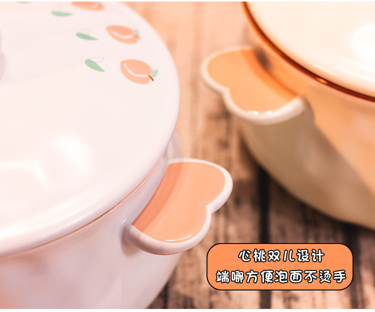 Creative Ceramic Bowl Cute Large Ramen Instant Noodles Instant Noodle Bowl Instant Noodle Cup Lunch Box Japanese Style Tableware with Spoon Chopsticks Fork
