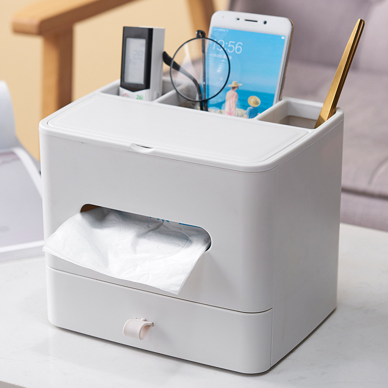 Multi-Functional Desktop Tissue Box Household Living Room Bedroom Storage Shelves Creative Remote Control Storage Box Coffee Table Tissue Box