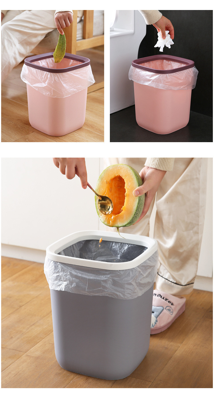 [Large Size Thick Trash Can] Nordic Trash Can Home without Lid with Pressure Ring Office Kitchen Toilet Basket