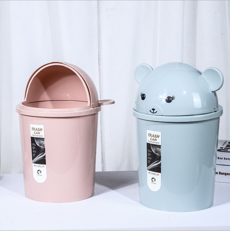 Creative Home Trash Can with Lid Bedroom Living Room Covered Toilet Bathroom Cute Mouse Flip Small Garbage Bin