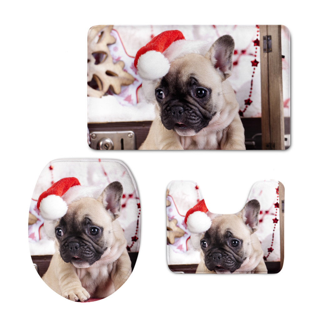 Cross-Border Printing Christmas Retriever U-Shaped Mat Cute Cat Toilet Lid Mat Graphic Customization