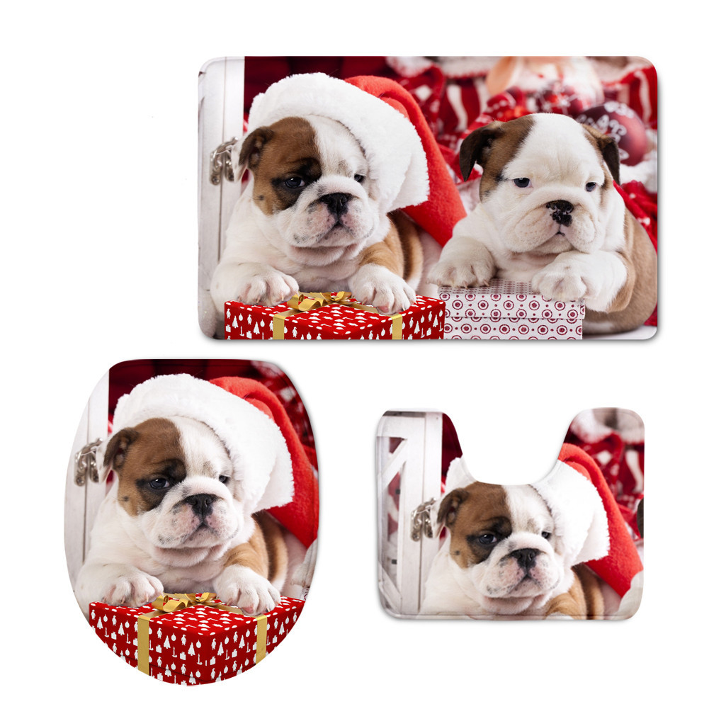 Cross-Border Printing Christmas Retriever U-Shaped Mat Cute Cat Toilet Lid Mat Graphic Customization