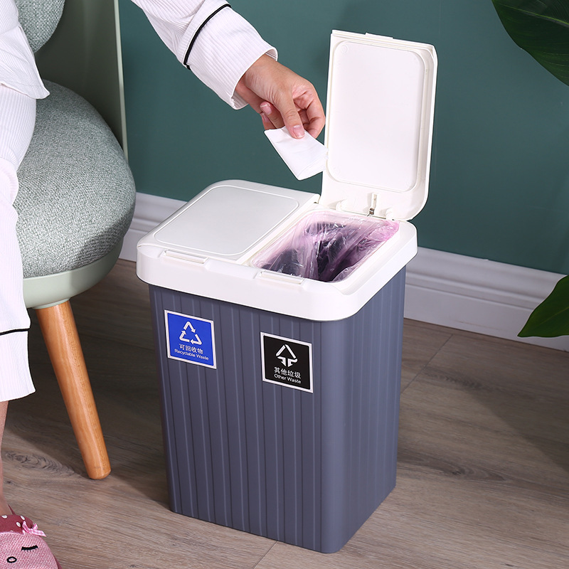 Household Sorting Trash Bin Plastic Square with Lid Wastebasket Office Toilet Dry Wet Separation Sundries   Waste bins