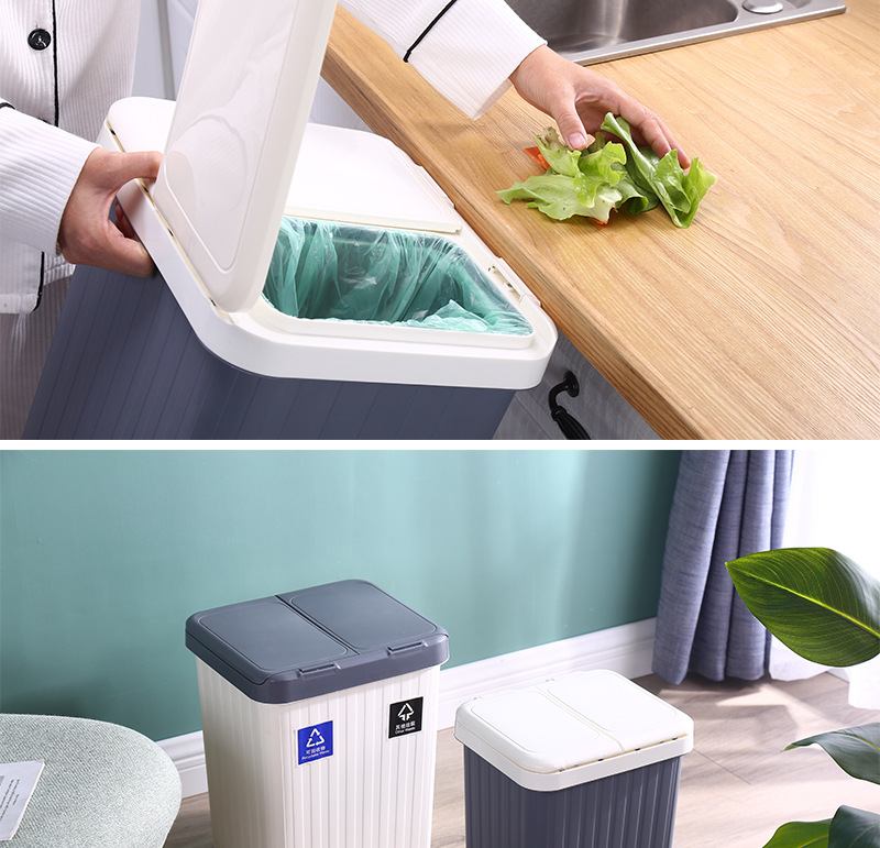 Household Sorting Trash Bin Plastic Square with Lid Wastebasket Office Toilet Dry Wet Separation Sundries Waste bins Household Sorting Trash Bin Plastic Square with Lid Wastebasket Office Toilet Dry Wet Separation Sundries Waste bins