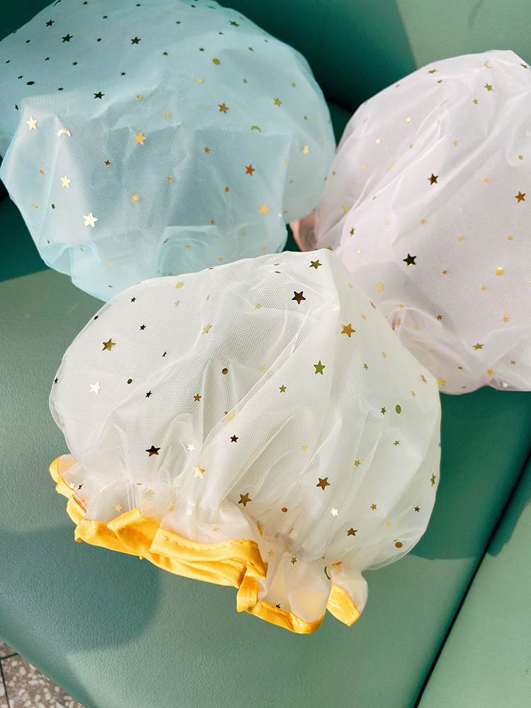Factory Wholesale Double-Layer Mesh + Eva Female Bath Shower Cap Household Adult Cute XINGX Hat Korean Shower Cap