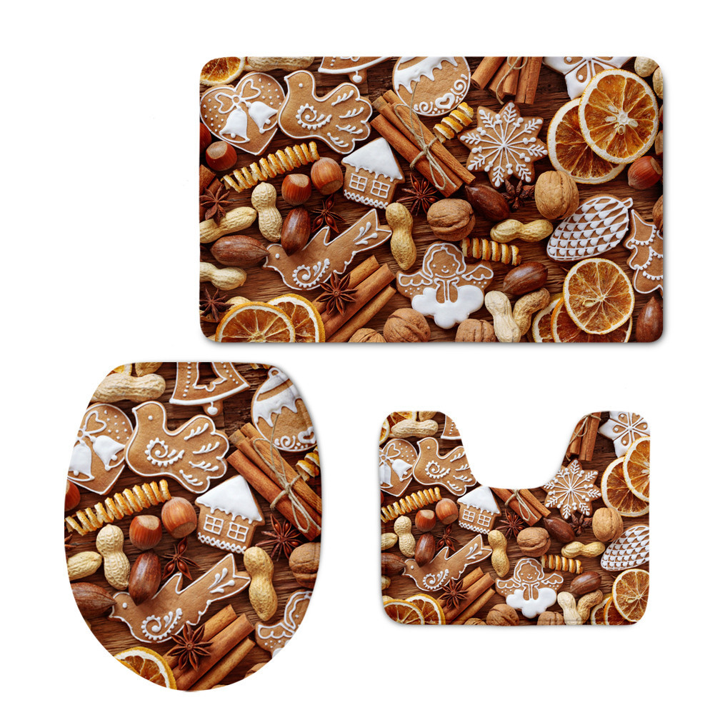 Europe and America Cross Border Cute Christmas Cat Clean Toilet Lid Pad Ginger Cake Nut Printed U-Shaped Mat One Order