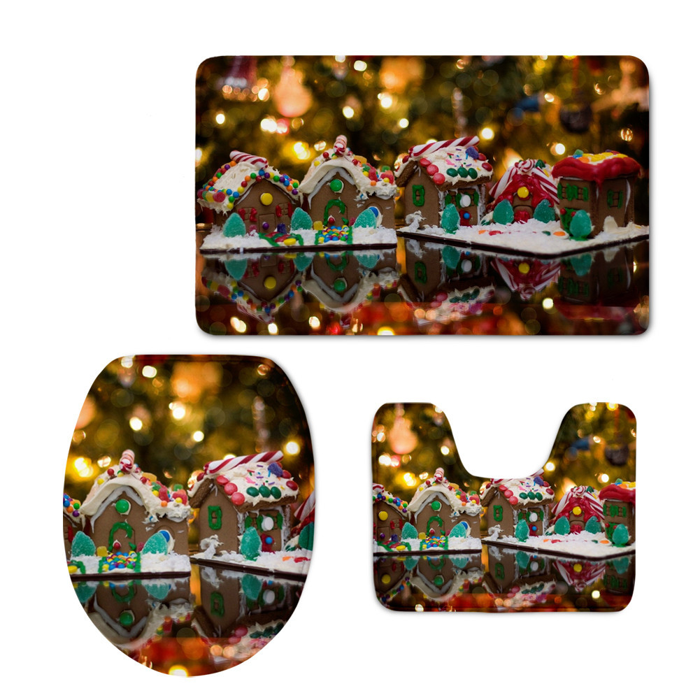 Europe and America Cross Border Cute Christmas Cat Clean Toilet Lid Pad Ginger Cake Nut Printed U-Shaped Mat One Order