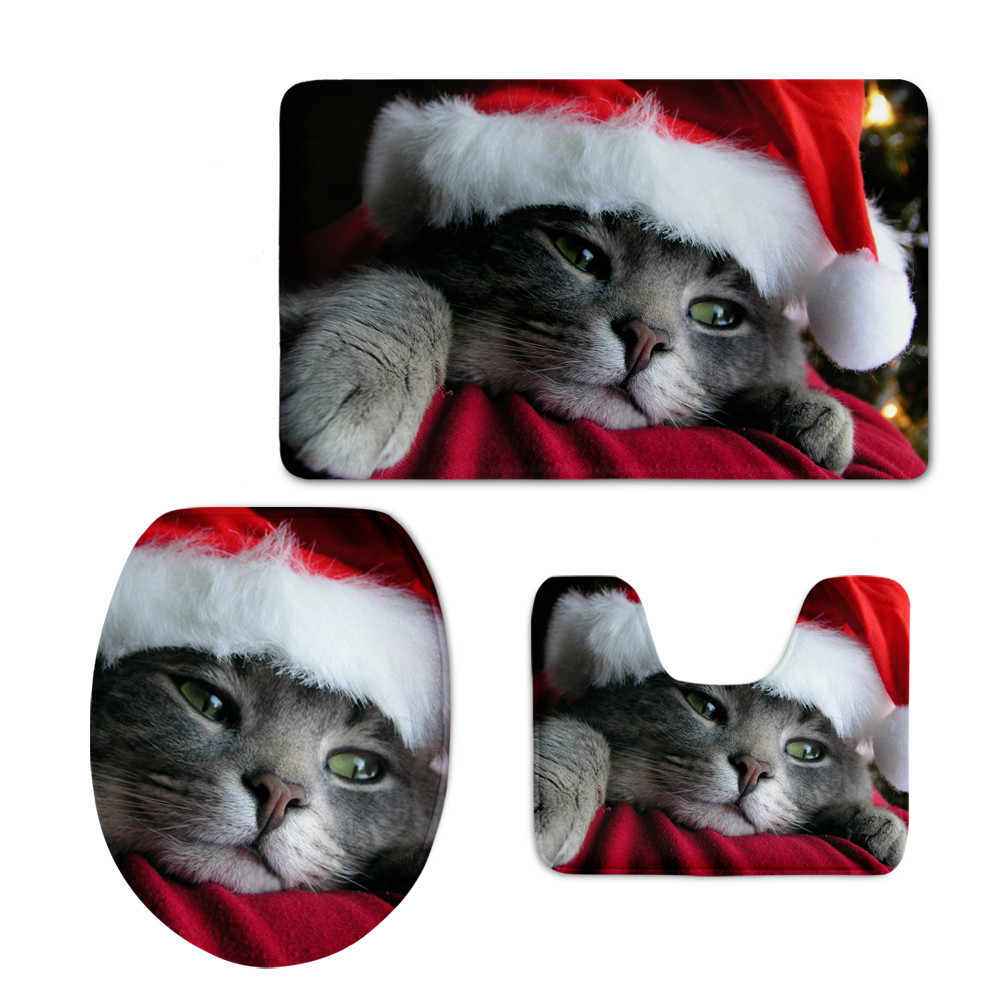 Europe and America Cross Border Cute Christmas Cat Clean Toilet Lid Pad Ginger Cake Nut Printed U-Shaped Mat One Order