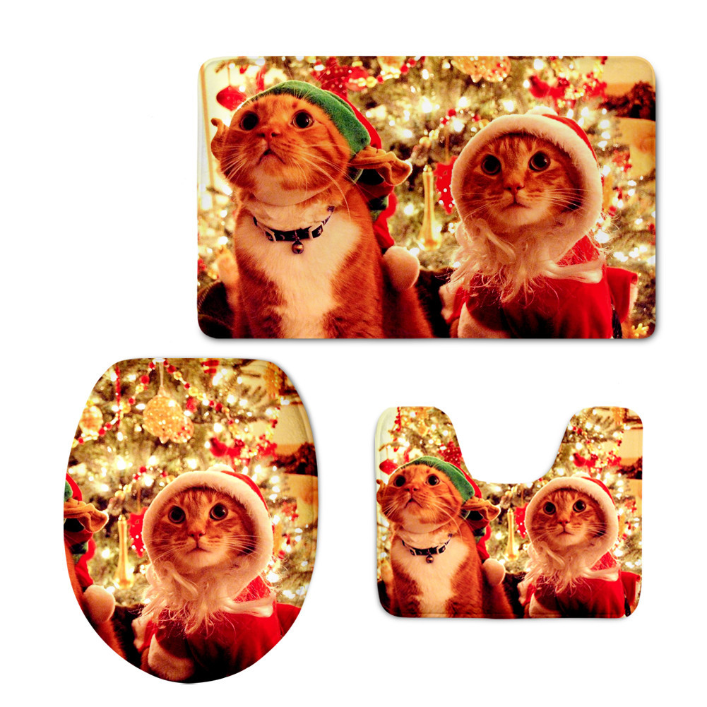 Europe and America Cross Border Cute Christmas Cat Clean Toilet Lid Pad Ginger Cake Nut Printed U-Shaped Mat One Order