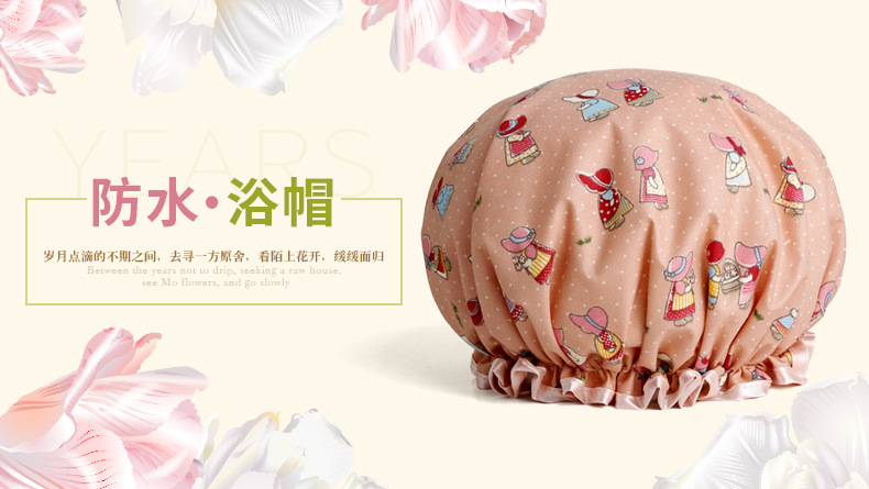 Factory Wholesale Adult Female Double-Layer Edge Waterproof Eva Shower Cap Cartoon Printed Pattern Polyester Cotton Waterproof Shower Cap Factory Wholesale Adult Female Double-Layer Edge Waterproof Eva Shower Cap Cartoon Printed Pattern Polyester Cotton Waterproof Shower Cap
