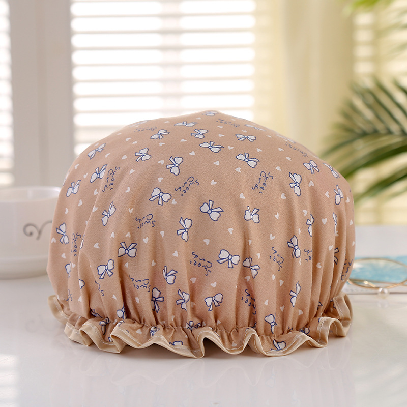 Factory Wholesale Adult Female Double-Layer Edge Waterproof Eva Shower Cap Cartoon Printed Pattern Polyester Cotton Waterproof Shower Cap