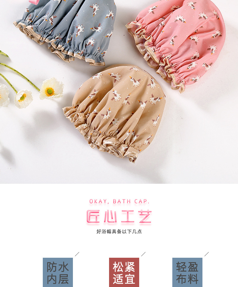 Factory Wholesale Adult Female Double-Layer Edge Waterproof Eva Shower Cap Cartoon Printed Pattern Polyester Cotton Waterproof Shower Cap Factory Wholesale Adult Female Double-Layer Edge Waterproof Eva Shower Cap Cartoon Printed Pattern Polyester Cotton Waterproof Shower Cap