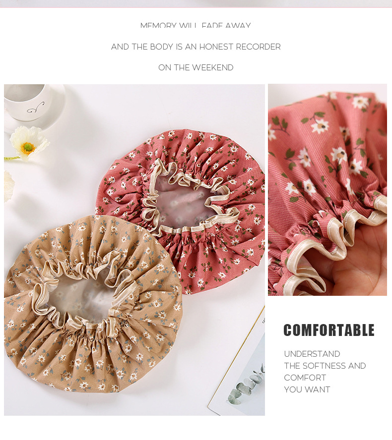 Factory Wholesale Adult Female Double-Layer Edge Waterproof Eva Shower Cap Cartoon Printed Pattern Polyester Cotton Waterproof Shower Cap Factory Wholesale Adult Female Double-Layer Edge Waterproof Eva Shower Cap Cartoon Printed Pattern Polyester Cotton Waterproof Shower Cap
