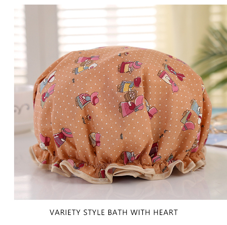 Factory Wholesale Adult Female Double-Layer Edge Waterproof Eva Shower Cap Cartoon Printed Pattern Polyester Cotton Waterproof Shower Cap Factory Wholesale Adult Female Double-Layer Edge Waterproof Eva Shower Cap Cartoon Printed Pattern Polyester Cotton Waterproof Shower Cap