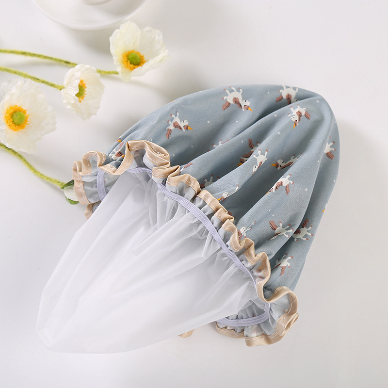 Factory Wholesale Adult Female Double-Layer Edge Waterproof Eva Shower Cap Cartoon Printed Pattern Polyester Cotton Waterproof Shower Cap Factory Wholesale Adult Female Double-Layer Edge Waterproof Eva Shower Cap Cartoon Printed Pattern Polyester Cotton Waterproof Shower Cap