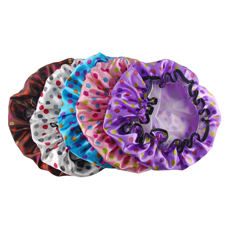 Factory Wholesale New Printed Satin Double-Layer Edging Shower Cap Wash Makeup Cap Oil-Proof Dustproof Bath Hat