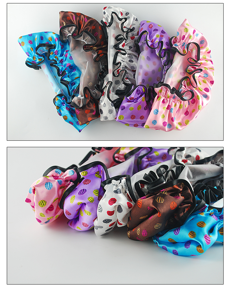 Factory Wholesale New Printed Satin Double-Layer Edging Shower Cap Wash Makeup Cap Oil-Proof Dustproof Bath Hat Factory Wholesale New Printed Satin Double-Layer Edging Shower Cap Wash Makeup Cap Oil-Proof Dustproof Bath Hat
