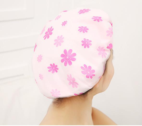 Printed Eva Double-Layer Shower Cap Thickened Adult Shower Hair Drying Shower Cap Quick Hair Drying Hat Bathroom Supplies