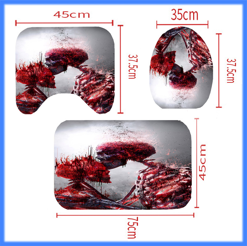 3D Digital Printing Wansheng Skull Polyester Shower Curtain Floor Mat Toilet Mat Toilet Lid Four-Piece Set Customized Products