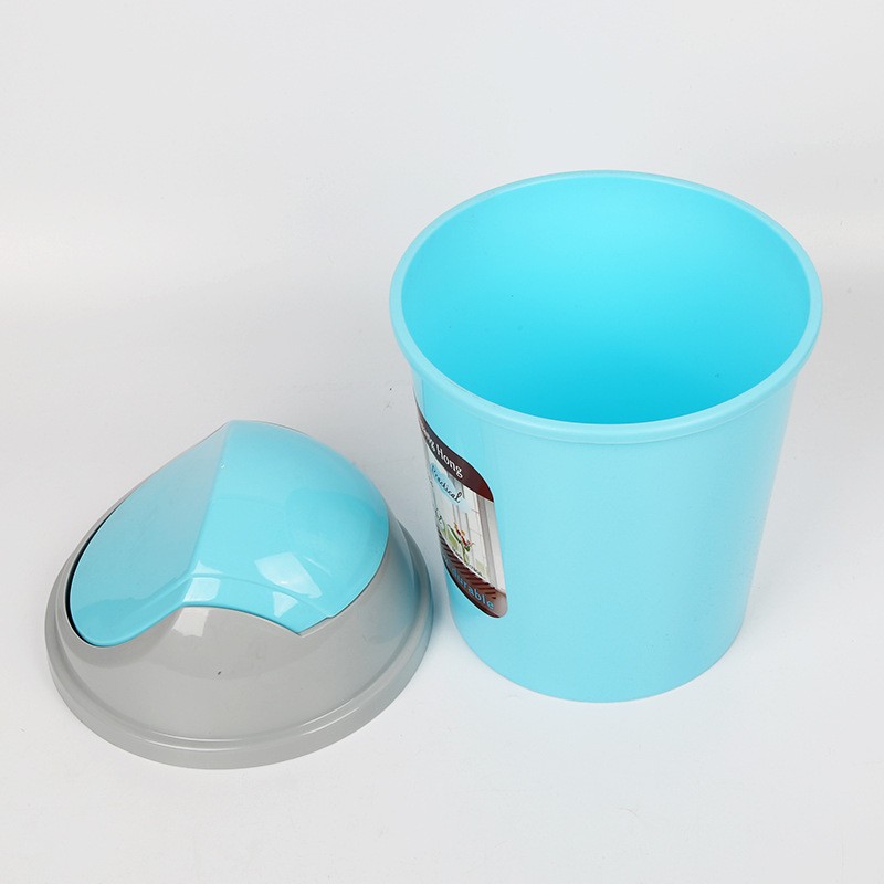 Flip Household round Plastic Trash Can Thickened Toilet Living Room and Kitchen Wastebasket Rocking Lid Trash Can Toilet Pail