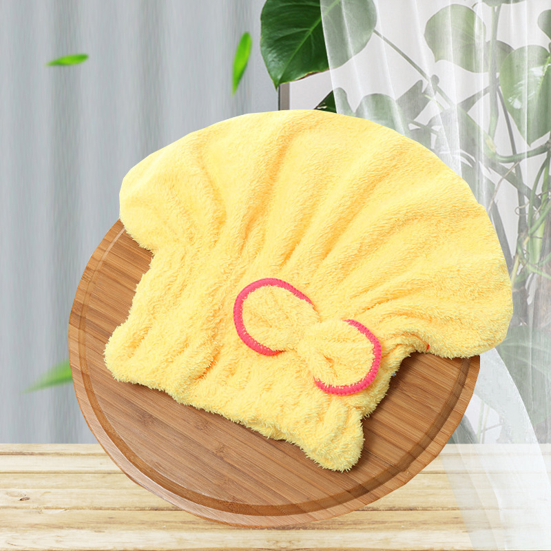 Factory Wholesale Coral Fleece Bow Hair Drying Hat Hair Dryer Hat Solid Color Shower Cap Bathroom Supplies